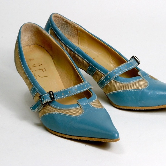 Blue and Tan Avant Gard GFJ  Italian High Heels - Sz 38 EU or 7.5 US - Picture 11 of 16